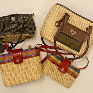LOT OF 4 Brighton Handbags! Straw Woven Bags, Satchels, Purses, Coin Purse